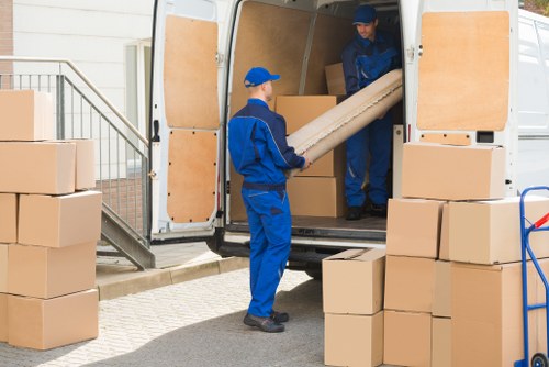 Removal truck ready for a move in Notting Hill street setting